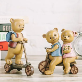 

Creative resin handicrafts gifts antique couple bear biking ornaments Cute Bear DIY Craft Home Garden Decoration Micro Landscape