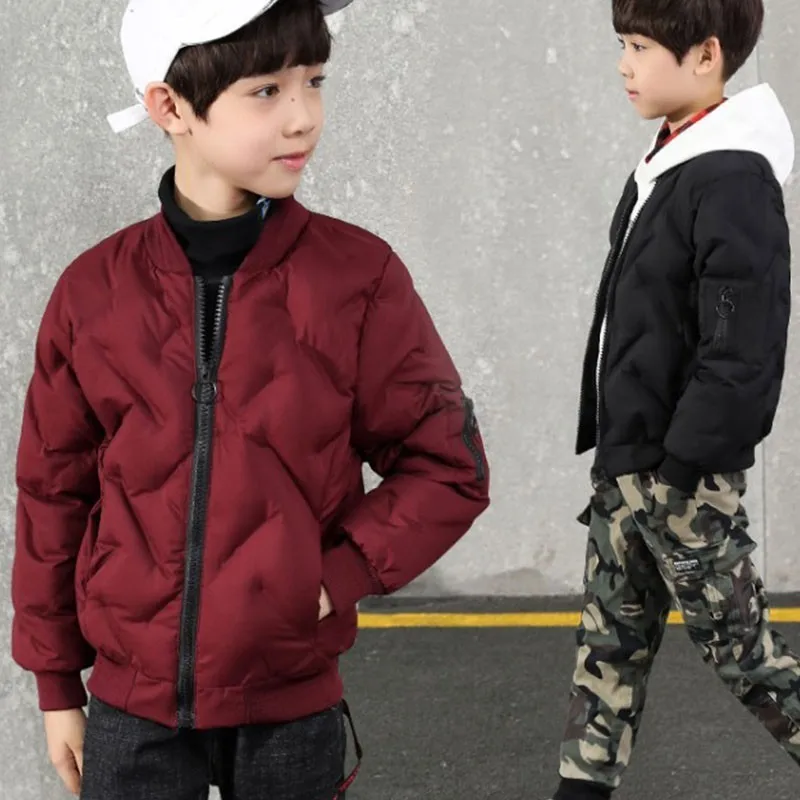 

2018 Winter Children Outerwear Coats For Boys Fashion V-Neck Cotton Jackets Kids Solid Warm Padded Boy Parkas Clothes Outwears