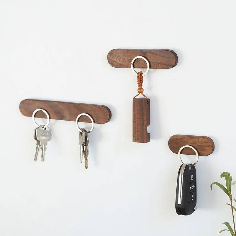 

1pc Solid Wood Key Holder Wall Hanging Wood Wall Hanging Car Keys Multifunctional Suction Magnetism Walnut Beech Wall Decoration