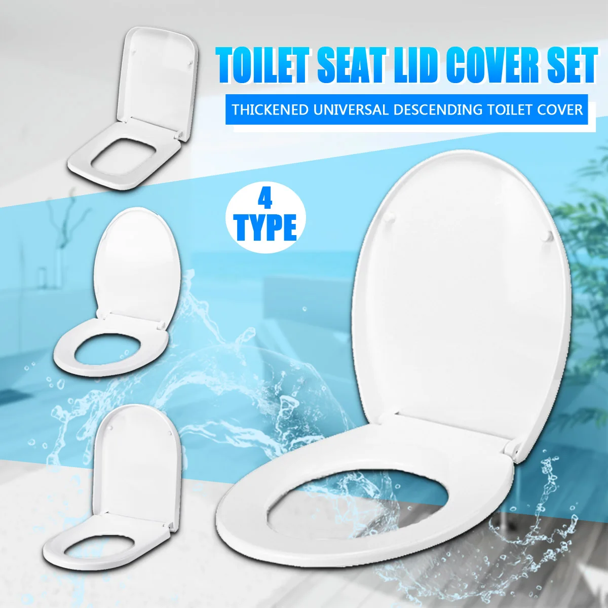 

Xueqin PP Universal Slow-Close Toilet Seat Lid Cover Set Thicken Replacement Antibacterial Square Round O/V Type Toilet Seats