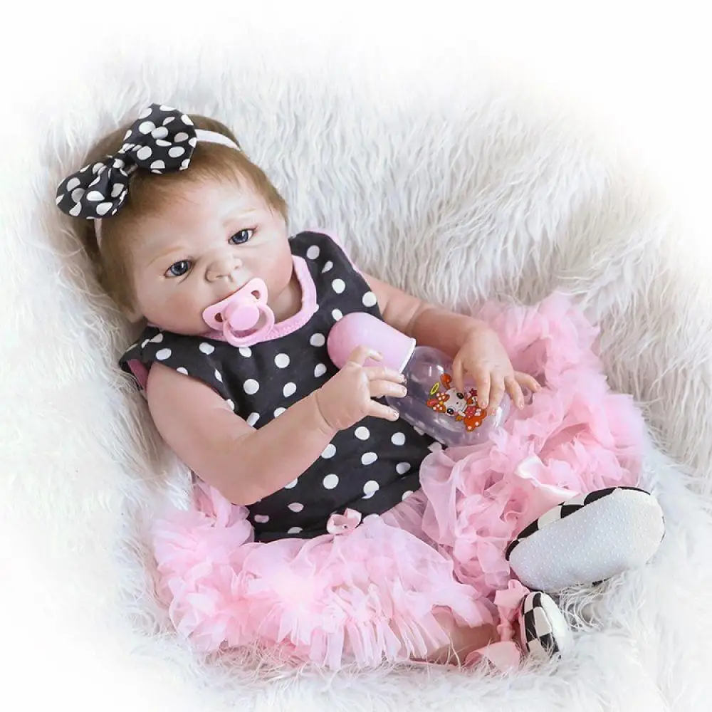 

NPK Adorable 19inch 46cm Reborn Doll Handmade Full Silicone bebe reborn girl Doll Boneca In Cute Clothes fake baby dolls