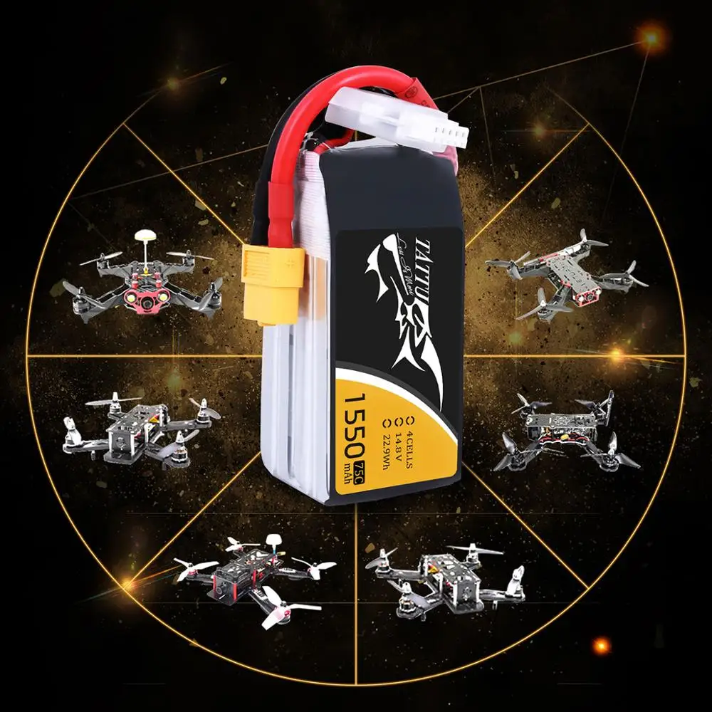 Литий полимерный аккумулятор Tattu 75C 14 8 в 1550 мА/ч Lipo XT60 с разъемом FPV гоночный