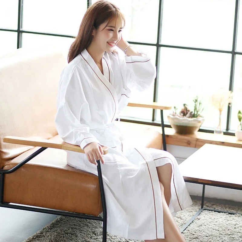 Quality Waffle Bathrobe 100% Cotton 5-Star Hotel Unisize Unisex Solid White Bath Robe for Adults Thicken Bath Towel for Bathroom