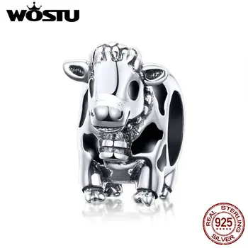 

WOSTU 925 Sterling Silver Animal Cute Cattle Charm Beads Fit Original Bracelet Bangle Beads For Women Luxury Jewelry CQC1049