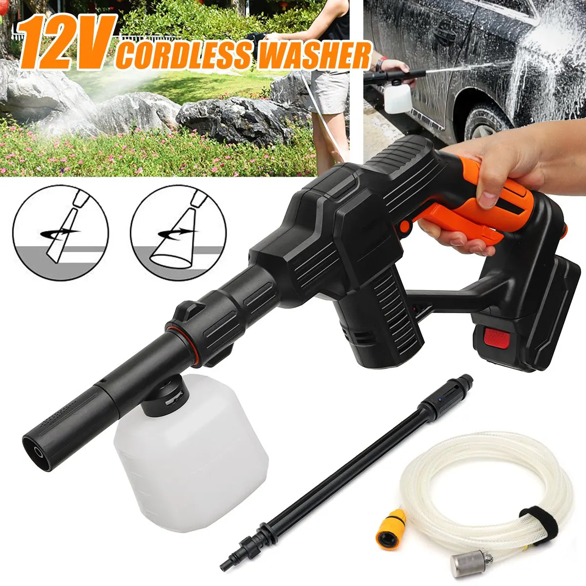 

Spray High Pressure 130PSI Car Washer Cordless Water-Gun Sprayer Cleaner Spray Foam Lance + 5m Hose For Car Home Garden Cleaning