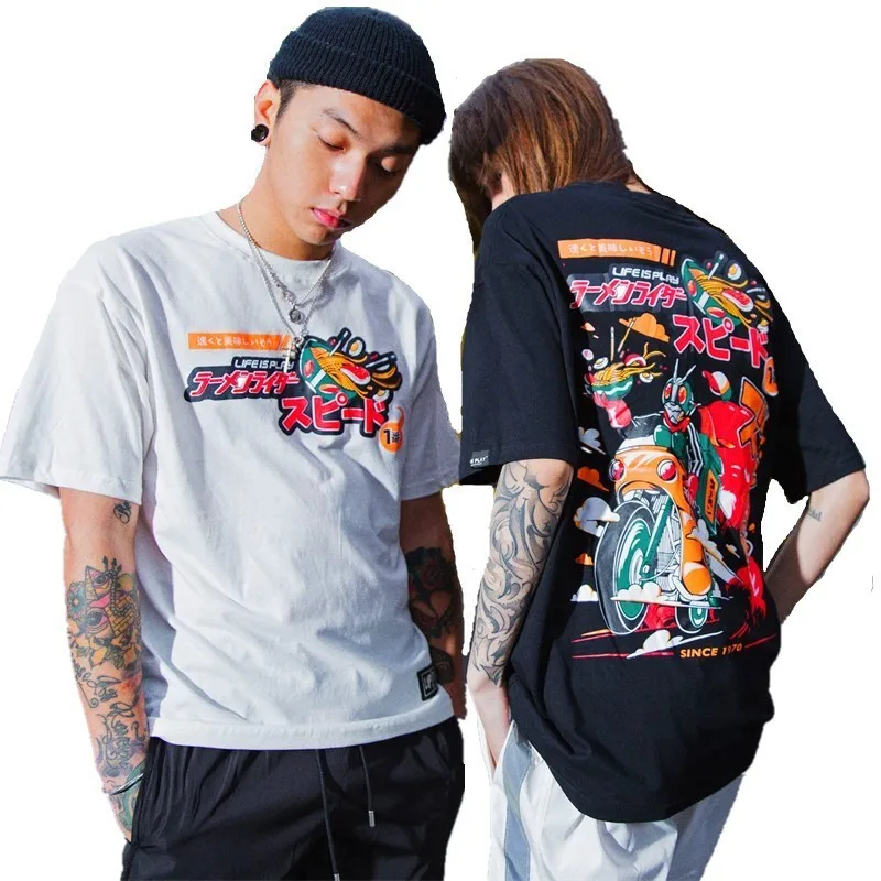 

Hip Hop O-Neck T-shirt Men 2019 Summer Robot Takeaway Ramen Printed Tshirt Couple Harajuku Streetwear Tee Shirts Cotton Cool Top