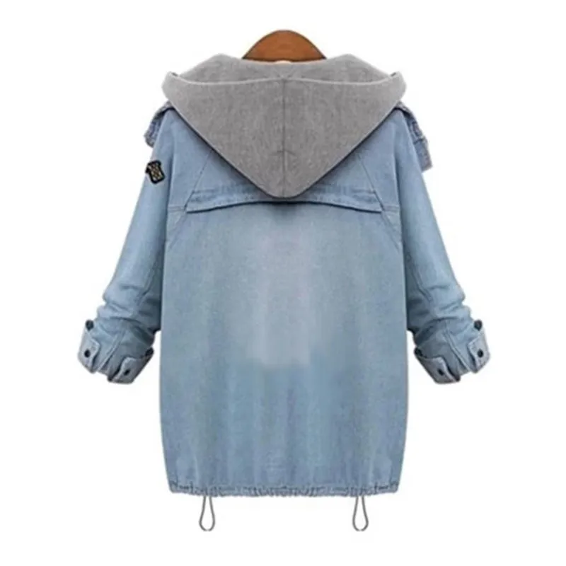 Autumn Hooded Jeans Jacket Solid Long Sleeve Single Breasted Denim Jacket Loose 2 Pieces Casual Cowboy Jeans Coat Streetwear