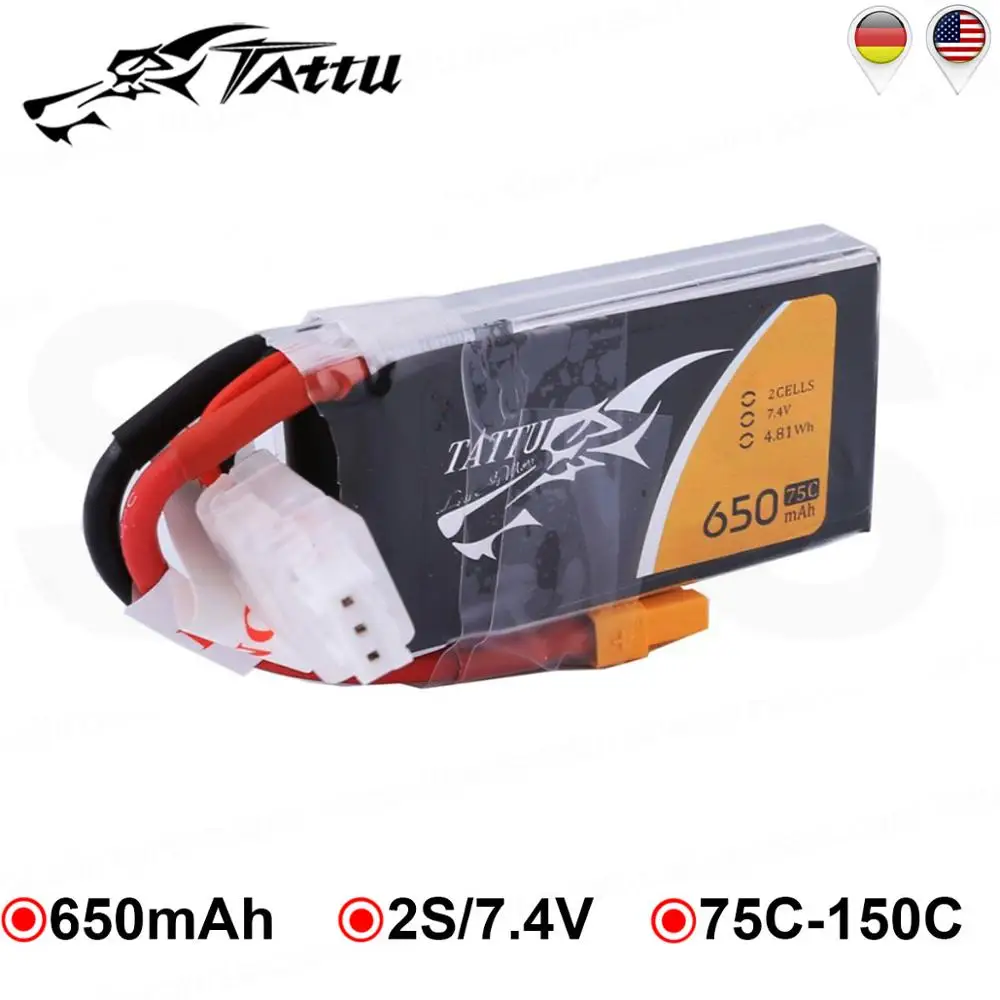 Литий-полимерный аккумулятор tattu 7 4 В 650 мА/ч Lipo 2S 75C Радиоуправляемый XT30