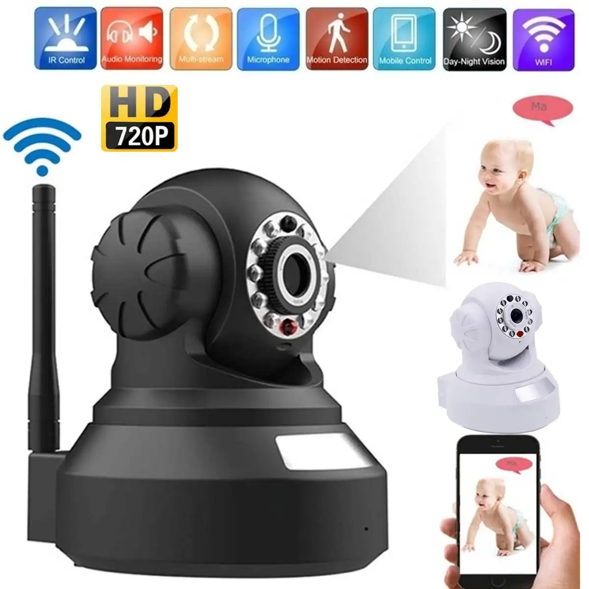 

720P HD IP Camera Wireless Indoor Home Security Surveillance WiFi Camera with Night Vision 2-Way Audio Dome Home Monitor