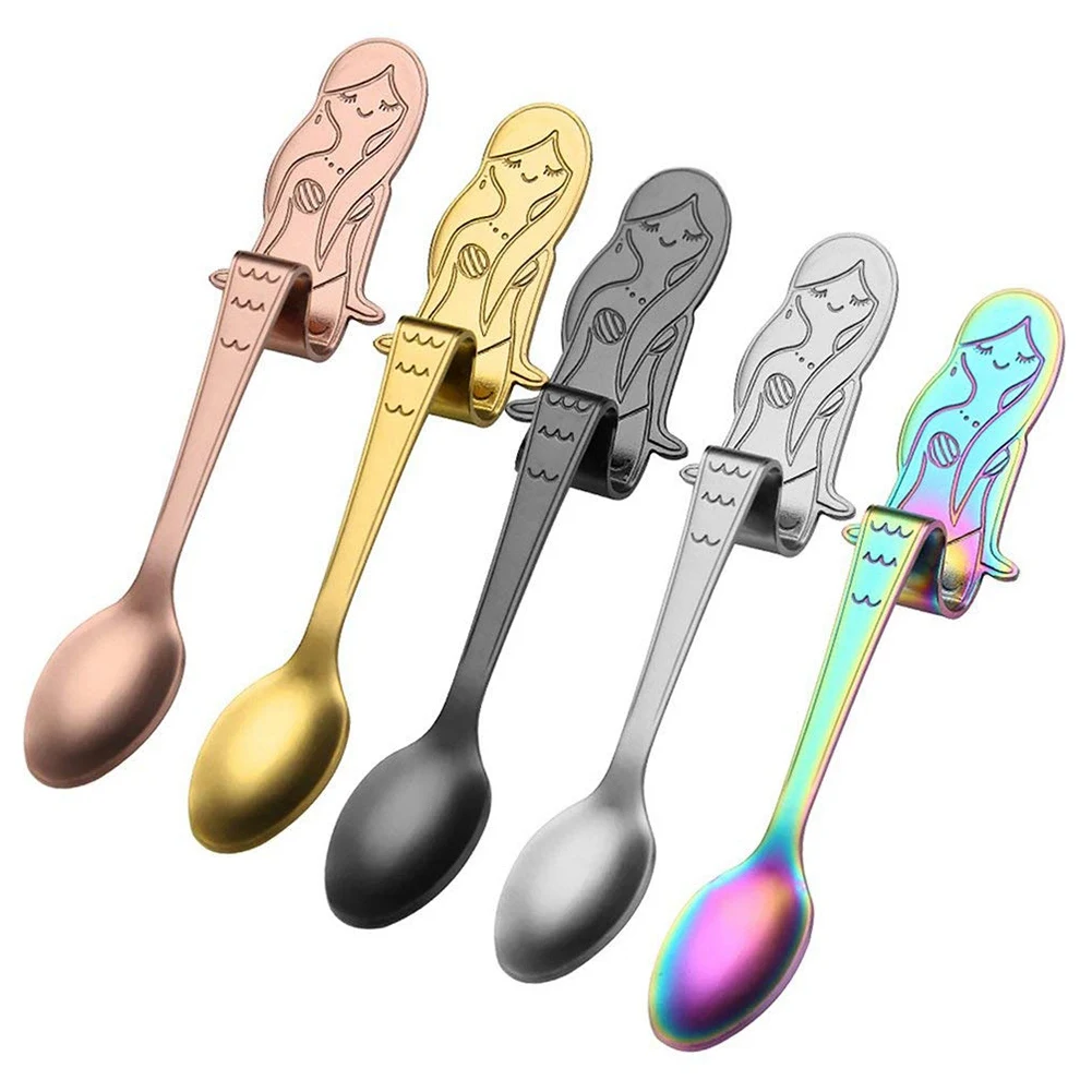 

Cute Mermaid Stainless Steel Hanging Coffee Spoon Teaspoon Sugar Spoon Ice Cream Desert Spoon Hanging Spoon Soup Cup Multifunc