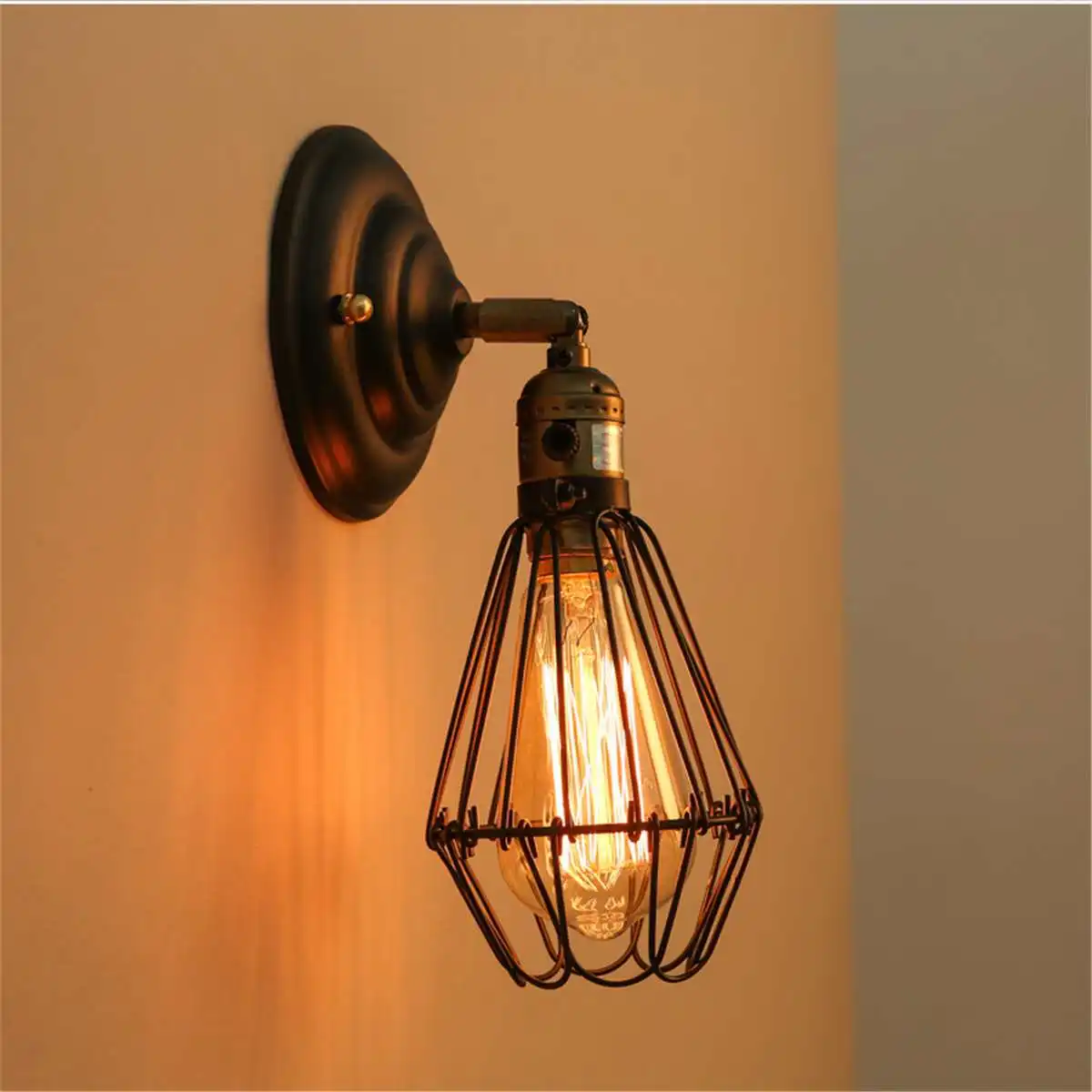 

Loft American Wall Lamp Industrial Iron Cage Wall Light Edison Sconce Retro Indoor Lighting Vintage Retro Rust E27 LED Bulb Lamp