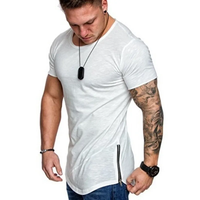 2019 New Man Solid Color Round Neck Short Sleeve T Shirt Men Zipper Split Joint Thin Section Summer Top Hot Sale tshirt 2019 New Man Solid Color Round Neck Short Sleeve T Shirt Men Zipper Split Joint Thin Section Summer Top Hot Sale tshirt