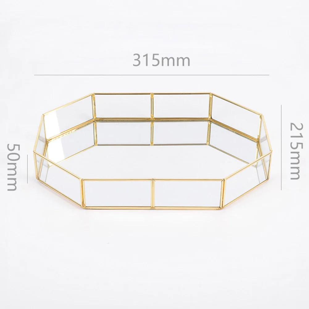 Nordic Style Glass Copper Geometry Storage Baskets Box Simplicity Style Home Organizer For Jewelry Necklace Dessert Plate