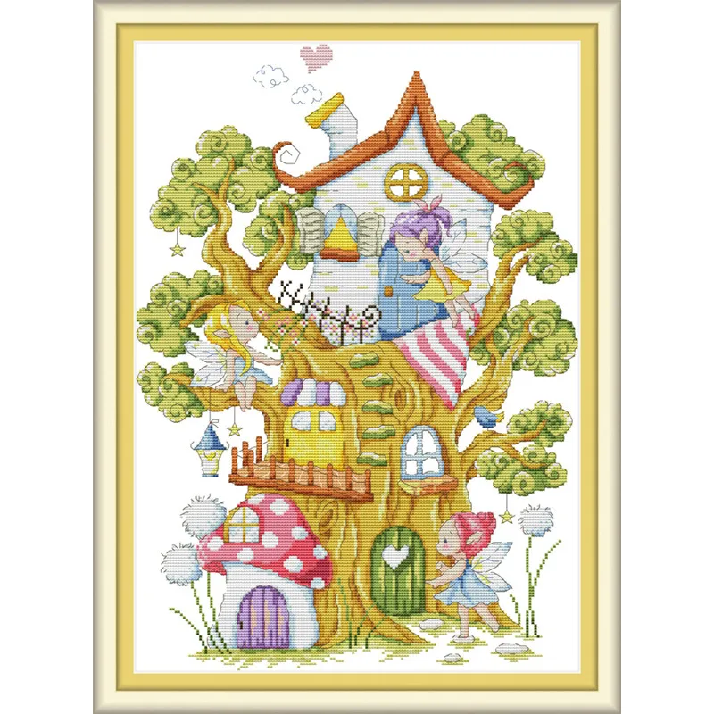 Cross Stitch Kits Embroidery Needlework Chinese Cross Stitch Cartoon Tree elves DIY Gift Printed Cross Stitch Decor Home Decor