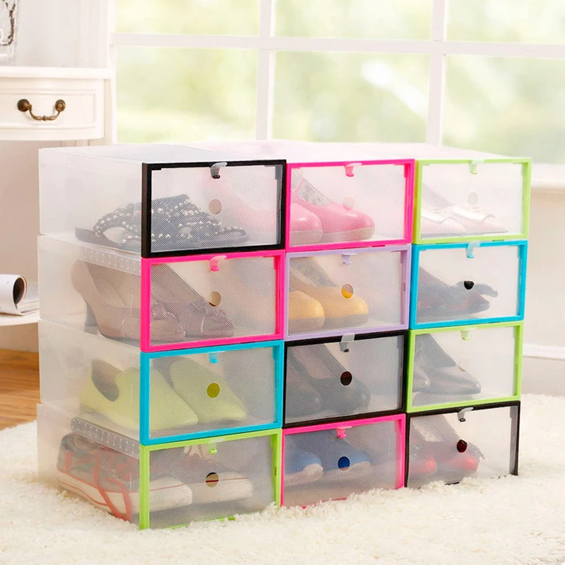 

1pc Plastic Portable Stackable See-Through Drawer-Type Shoes Storage Box Case Container Organizer With Cap