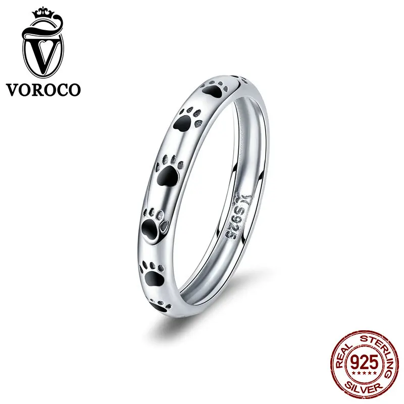 

2018 VOROCO Authentic 925 Sterling Silver Pets' Footprint RingsFor Women Clothing Accessories Fine Jewelry Wedding Gift BKR445
