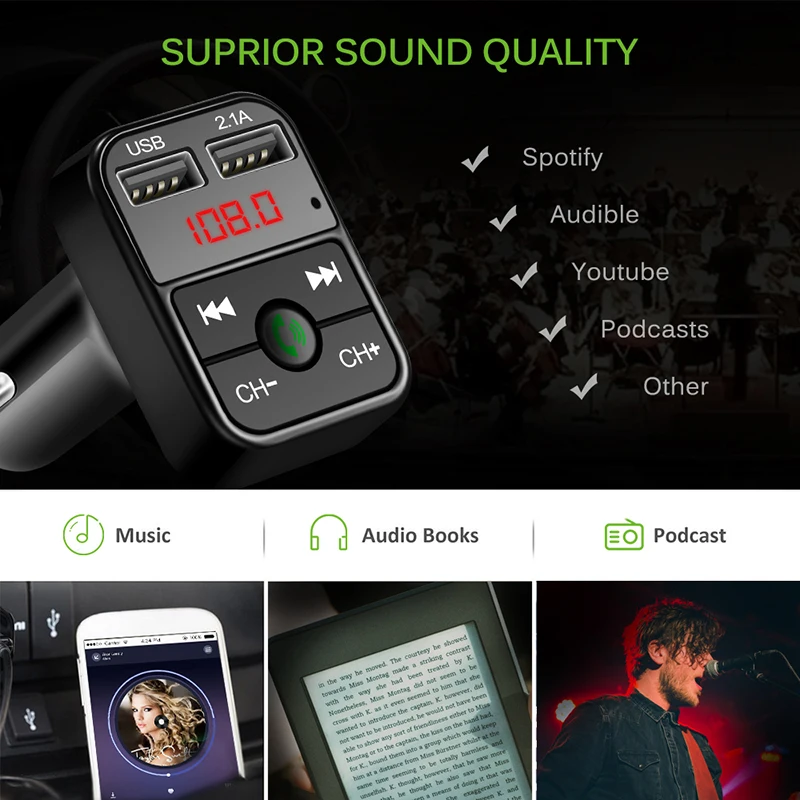 Bluetooth FM передатчик автомобильный MP3 аудио музыкальный плеер двойной USB Радио
