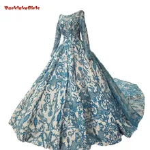 ¡Novedad de 2018! vestido de novia largo azul con cuello redondo de encaje, vestidos de novia Vintage Imperio, tienda en línea China