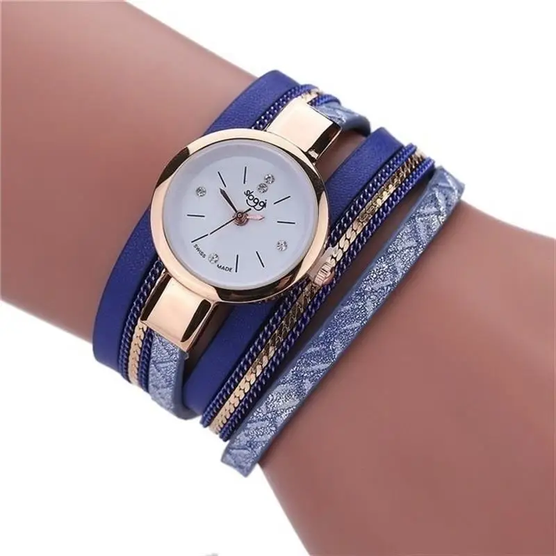 

2019 Fashon Woman Watches Small Diamond Stainless Steel Multilayer Leather Strap Wrap Bracelet Wrist Watch Gift Reloj Mujer