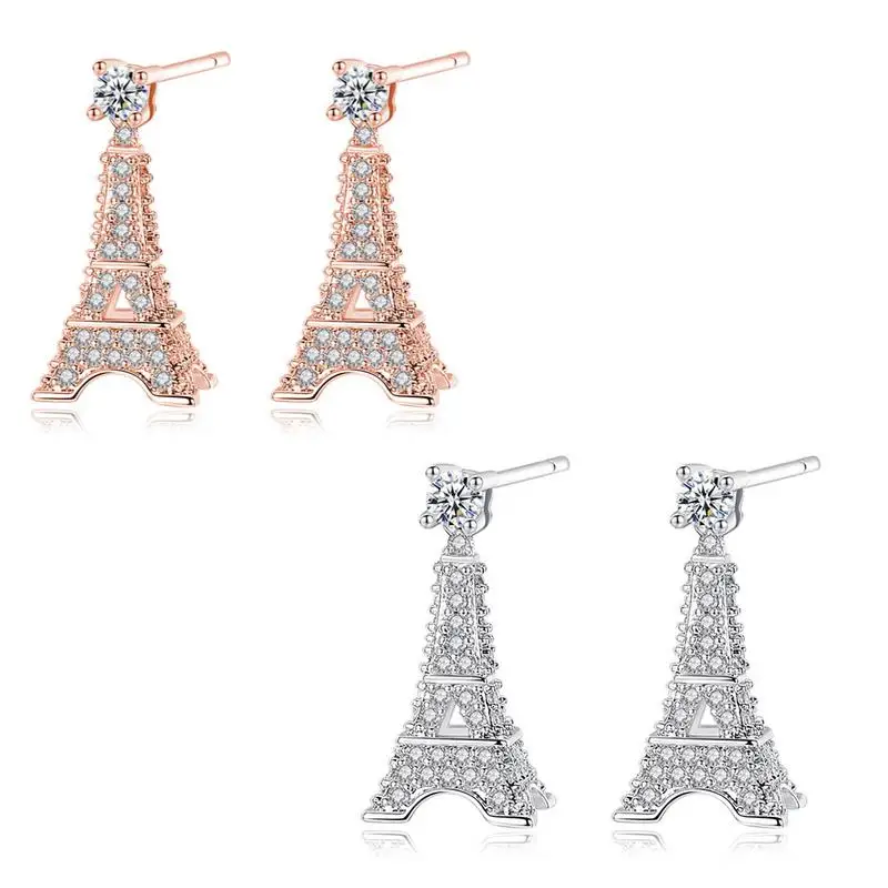 

Fashion Three-dimensional Eiffel Tower Earrings Micro-inlaid Zircon Personality Simple Earrings Jewelry