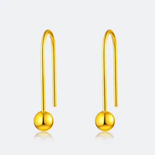 

18K Yellow Gold Earrings Lucky With Bead Dangle 21mmL
