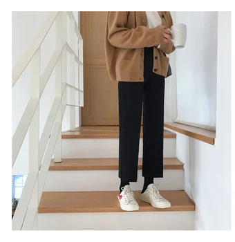 

2019 Autumn Fashion Solid Korean Bf Style Version Casual Wide Leg Pants Women Nine Pants High Waist Straight Pants Plus Size 3xl
