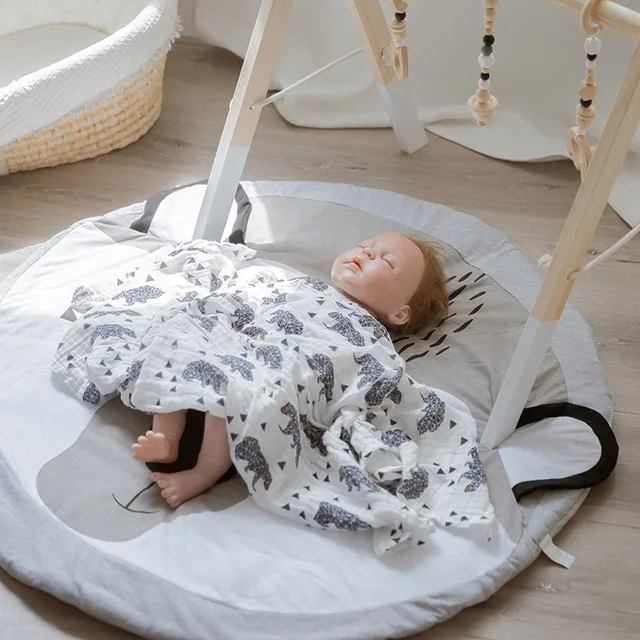 Newborn Baby Crawling Play Blankets Animals Bunny Ears 100% Cotton Comfortable Soft Carpet Parent-child Game Blankets Baby Toys 3