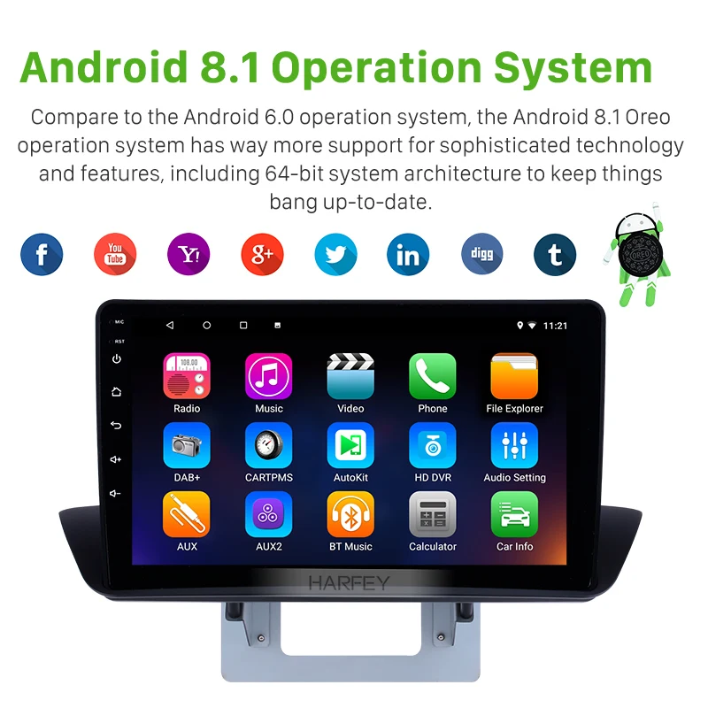 Sale Harfey 2Din Head Unit Car Radio 9 Inch Stereo Android 8.1 For 2012 2013-2018 Mazda BT-50 Overseas GPS Multimedia Player AUX WIFI 1