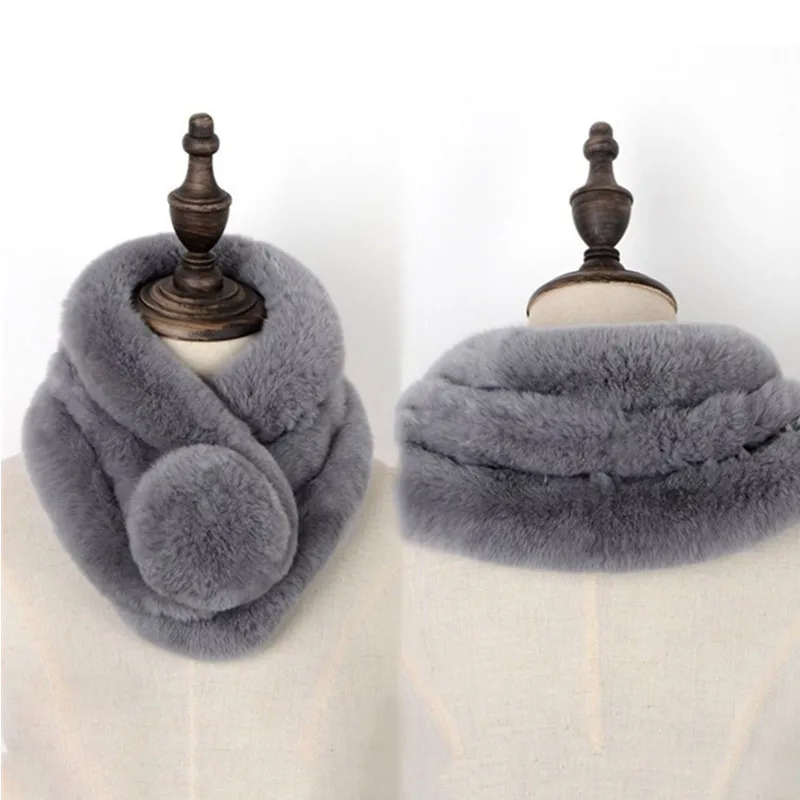 Women Winter Fashion Plush Rex Rabbit Hair Scarf Lady Thicken Fur Collar Neck Warmer
