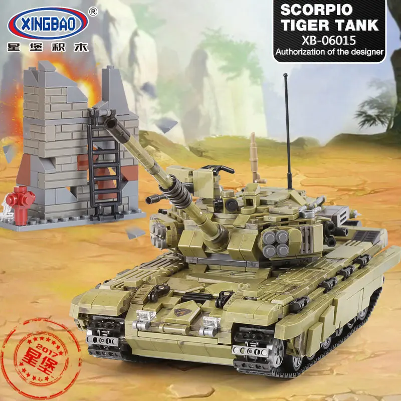 

XINGBAO 06015 Genuine 1386Pcs Military Series The Scorpio Tiger Tank Set Building Blocks Bricks Toys Educational Christmas Gifts