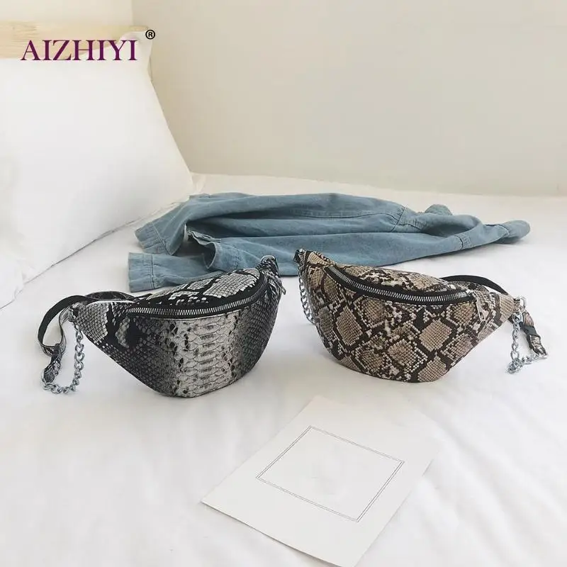 2019 الفتيات الأزياء الأفعى طباعة شنطة كتف الخصر سلسلة النساء بو جلدية صغيرة عارضة Crossbody أكياس