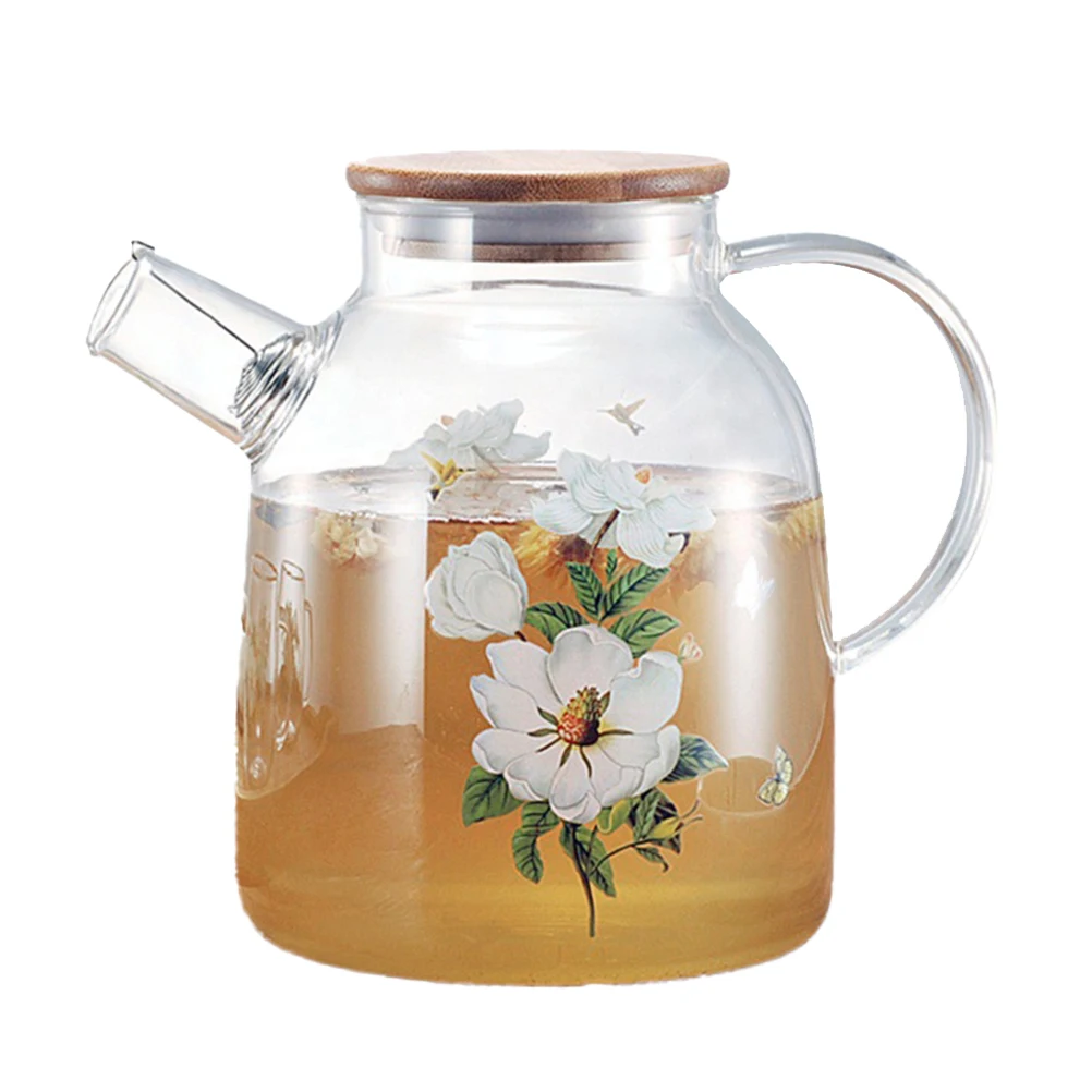 

Roasting Floral Print Heat-resistant Transparent Thickened Roasting Floral Print Teapot Transparent Glass Teapot for Beverage