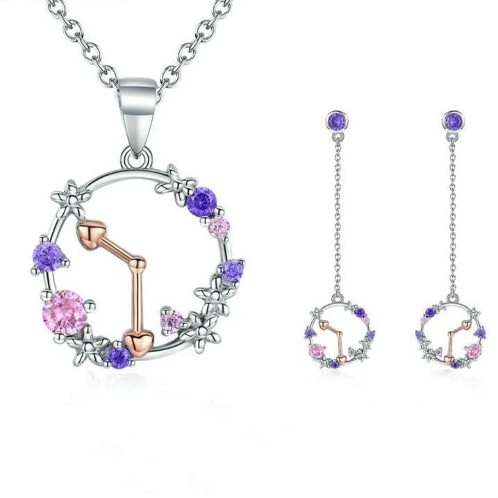 

100% 925 Sterling Silver Cubic Zircon Clock Shape Necklaces Long Earrings Jewelry Set Women Wedding Luxury Jewelry Zhs095