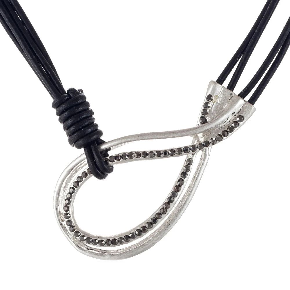 

Summer Jewelry Women Grey Black Leather Chokers Necklace with Silver Pendant Necklaces & Pendants collares mujer colar choker