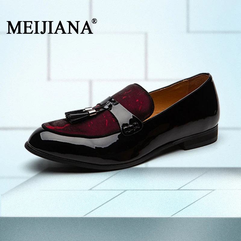 Couro Preto Moda Sapatos Slip Respirável Vermelho Com Meijiana on Masculinos Homens vermelho De Da Preto azul Festa Mocassins ER47qdnw