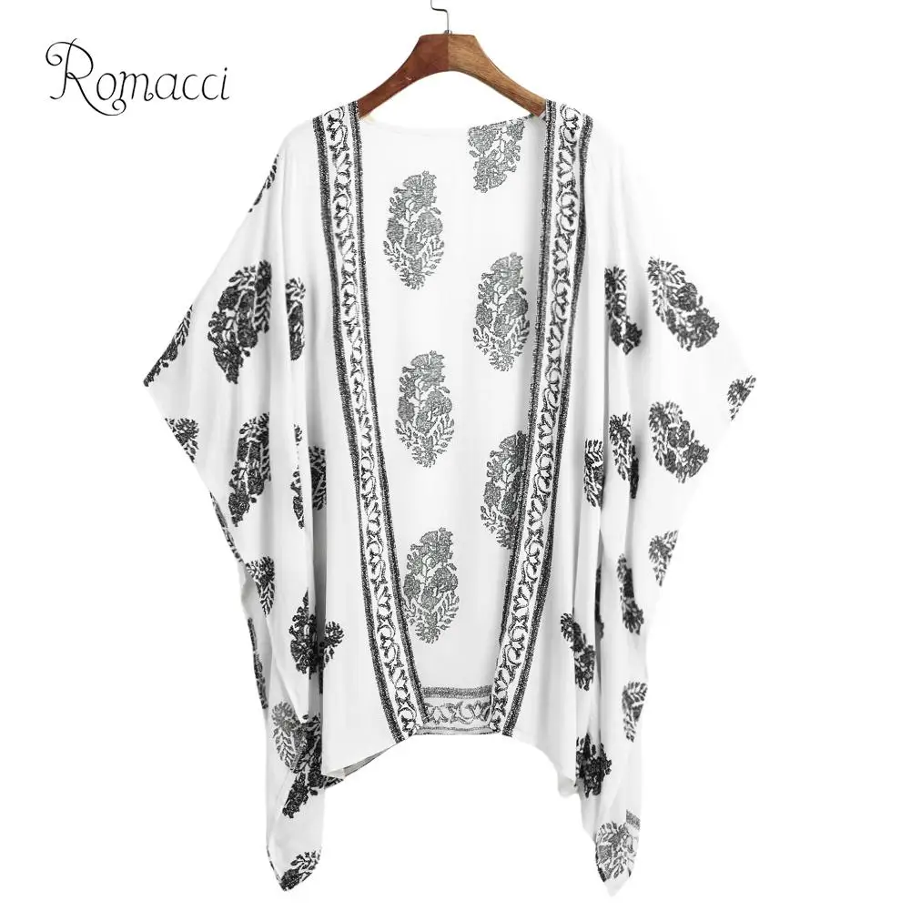 

Romacci Women Summer Kimono Cardigan Plus Size Boho Bikini Cover Up Floral Print Beach Clothes Boho Blouse Top Beachwear 2019