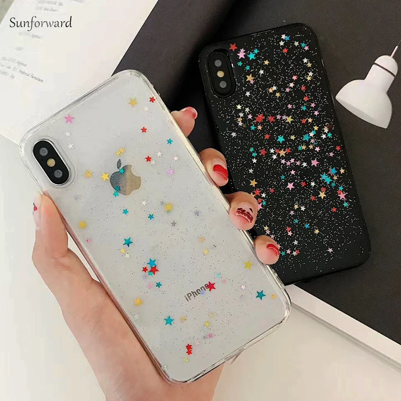 Чехол для iPhone XS MAX XR X 5 SE 7 8 Plus Прозрачный блестящий чехол со звездой 6 S чехлы