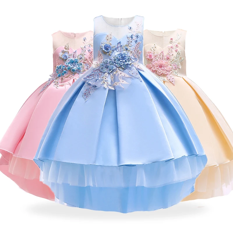

Brand Quality Kids Beading Princess Dress Girls Embroidery Tailling Teens Costumes for Party Wedding Children New Year Christmas