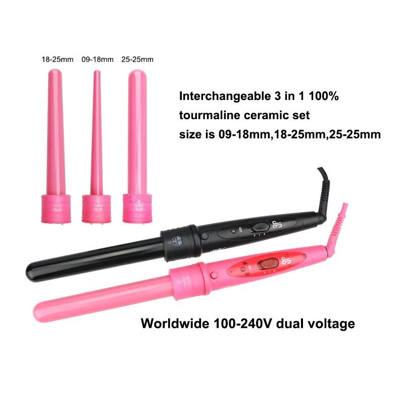 

3 In 1 Hair Curlers Care Styling Curling Multi-size Wand Interchangeable 3 Clip Hair Iron Curler Set Curler Hair Styles Tool