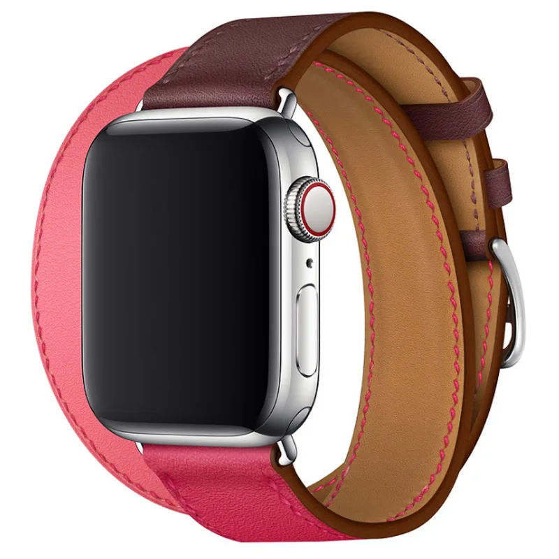 For Apple Series 4 Watchbands Genuine Leather Double Tour Wrist Strap Colorful Bracelet For Apple Watch 1 2 3 Band 38-42-40-42mm
