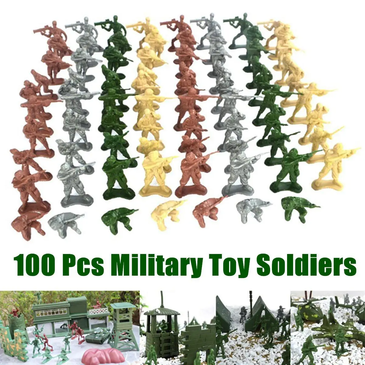 100Pcs/Set Plastic Military Toy Soldiers Model Toys Kit Army Men Figures Action Toy Figures