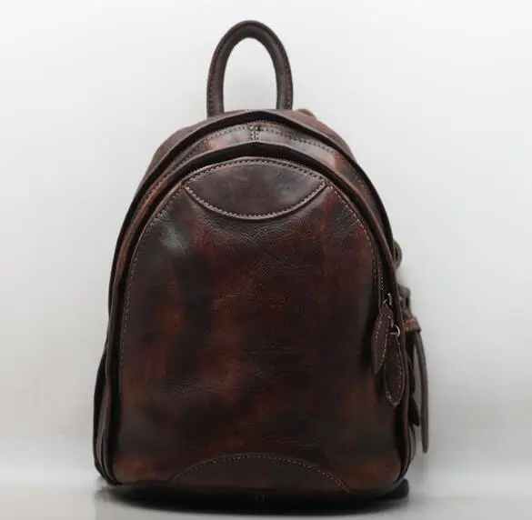 

2019 Vintage Genuine Leather School Backpack Bag Small Leisure Bag For Women High Quality