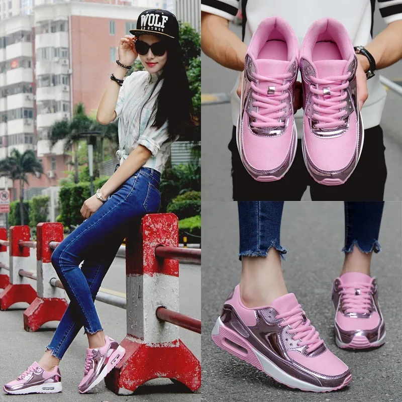 

2019 New Pink Glod shoes Women Comfortable Sneakers Fashion Thick bottom casual shoes Comfortable Lightweight Zapatos de mujer