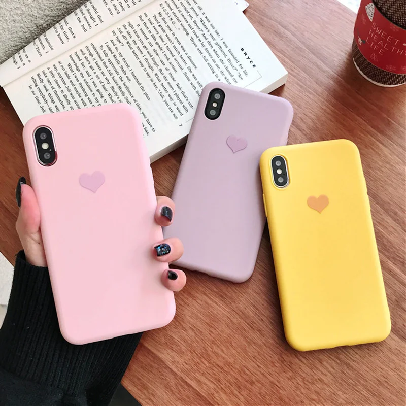 

Candy Color Case for iPhone Xs Max XR XS Cute Love Heart Phone Cover for iPhone X 10 6 6S 7 8 Plus Soft TPU Silicone Cases Coque