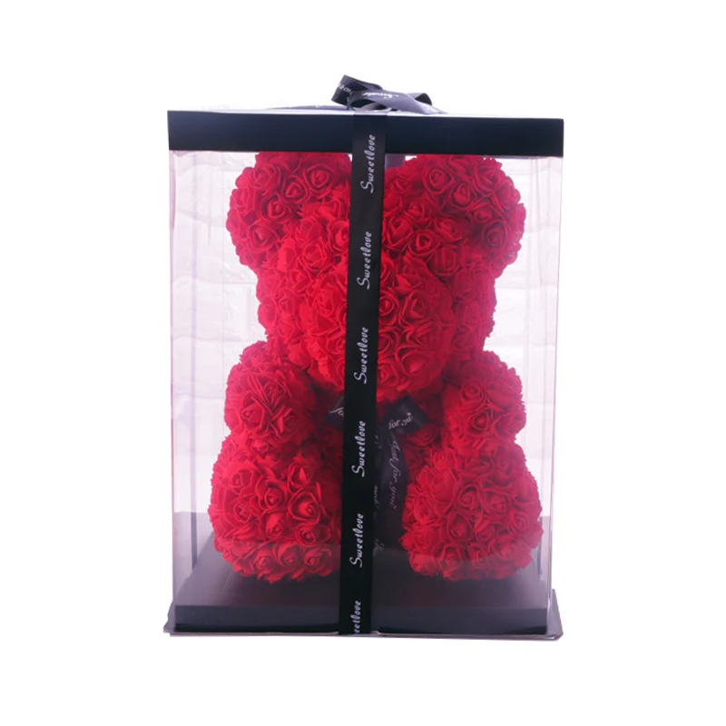 Специальное предложение 40 см красный медведь розовый искусственные цветы медведь декоративные лепестки роз рождественские подарки для женщин подарок на день Святого Валентина