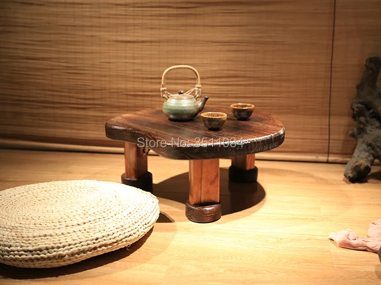 Японский античный Жженый Павлония круглый деревянный стол традиционная азиатская мебель гостиная низкий пол журнальный столик деревянный