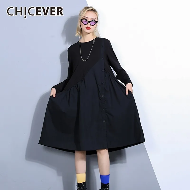 CHICEVER/платья больших размеров с круглым вырезом и длинными рукавами свободное
