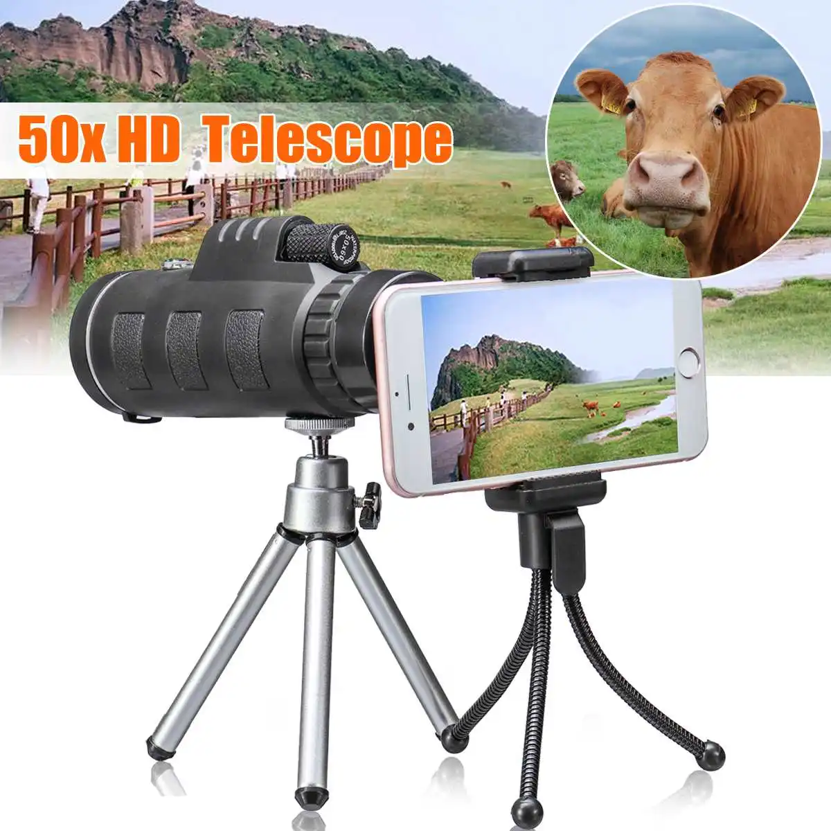 SGODDE 50x60 Monocular Telescope BAK4 Night Vision HD Mini