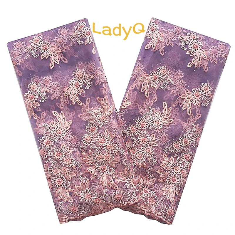 Lilac Beads 2018 Latest French Nigerian Laces Fabrics 5 Yard Tulle Guipuer Lace Fabric 2019 Mesh for Wedding | Дом и сад