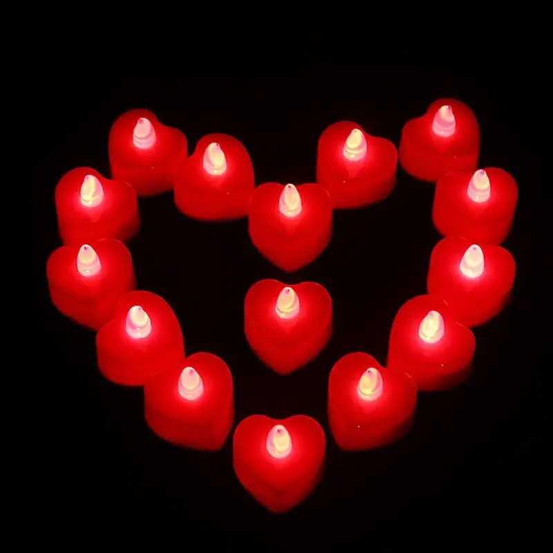 24 шт. В форме сердца светодиодный свечи на батарейках беспламенный чай декоративные светильники желтый/красный/розовый/многоцветный мигающий